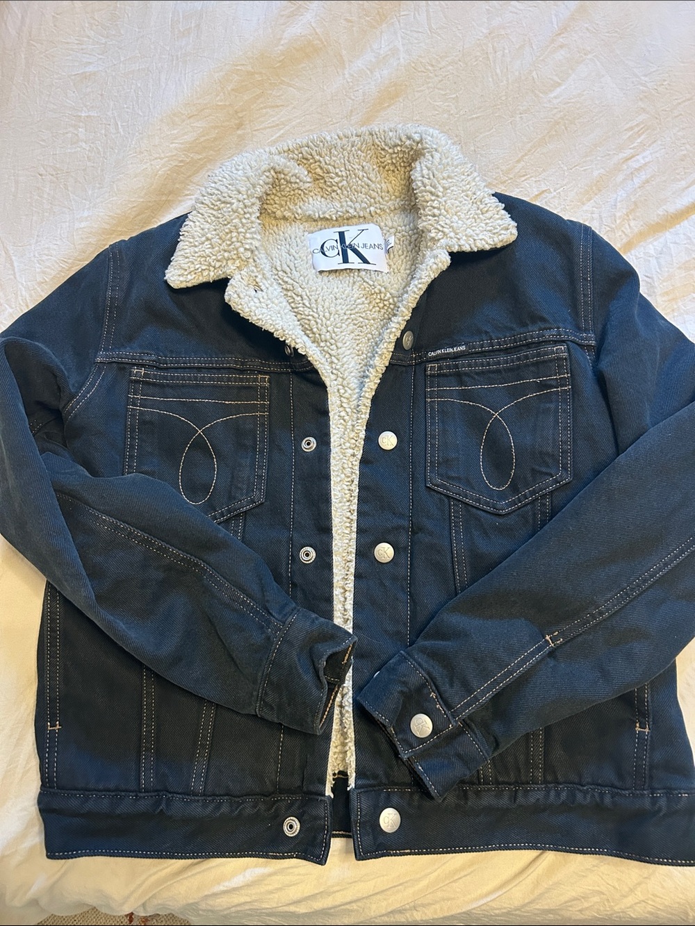 Calvin Klein Navy Denim Jacket with Cream Sherpa Lining